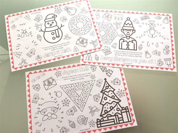 Sets de table pour les fêtes de Noël à imprimer gratuitement