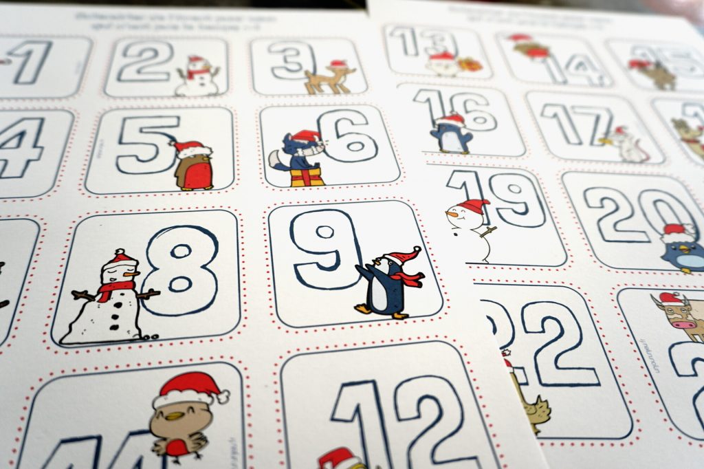 Étiquettes de calendrier de l'Avent à imprimer
