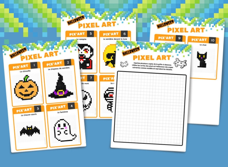 10 Fiches De Pixel Art Dhalloween à Télécharger