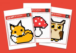 Pixel Art de l’automne : fiches à imprimer