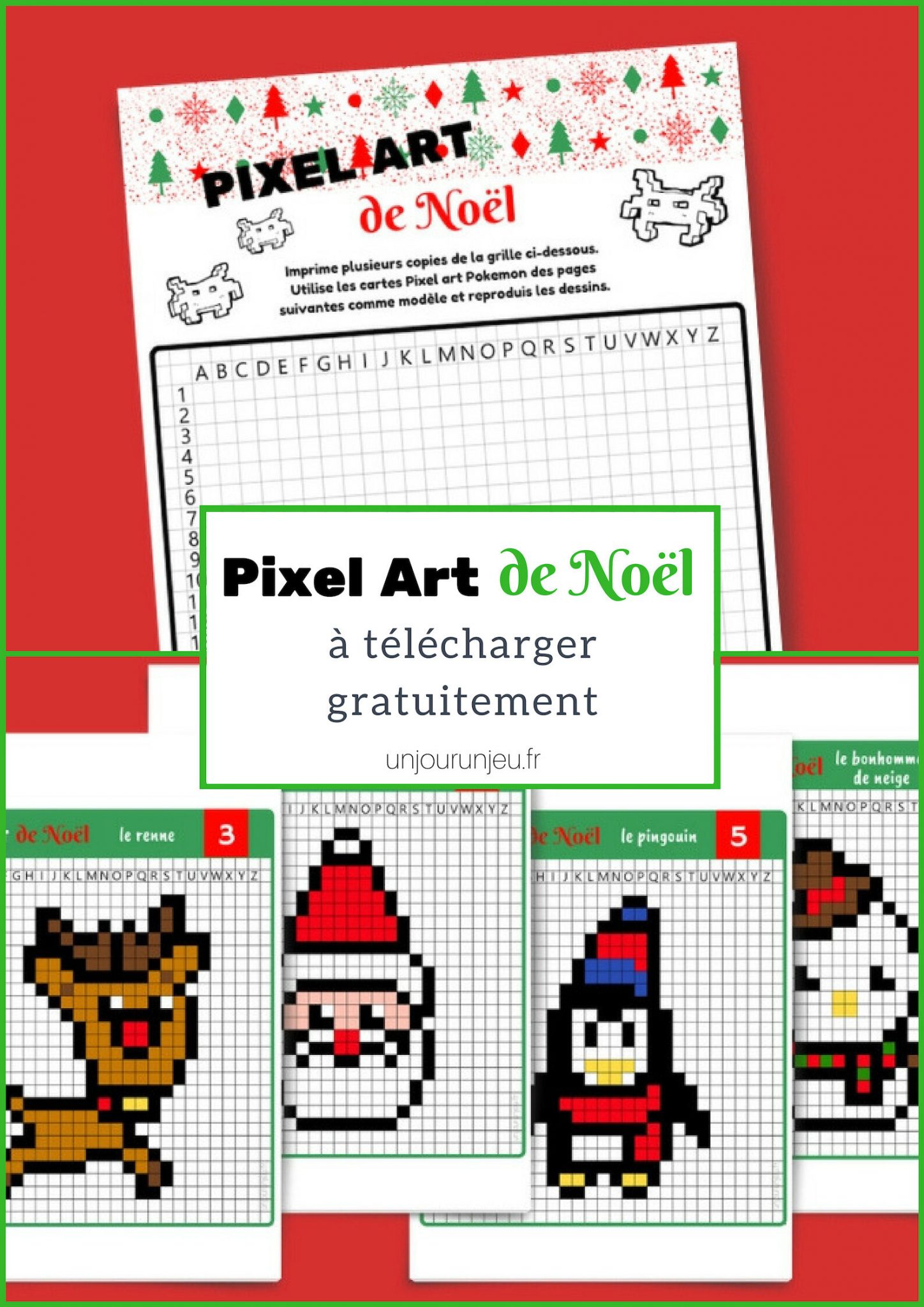 Pixel Art de Noël 12 modèles à imprimer Un jour un jeu
