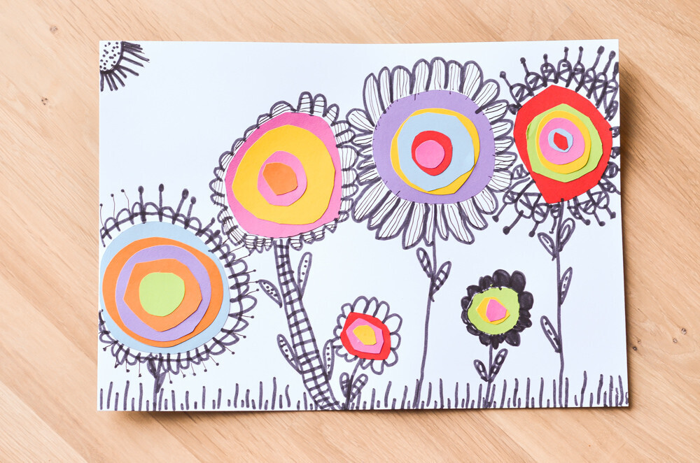 Activité manuelle Activité créative Collage Fleurs colorées en collage Activité sur le thème du printemps.