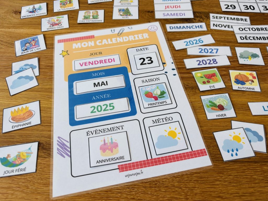 Mon calendrier à compléter