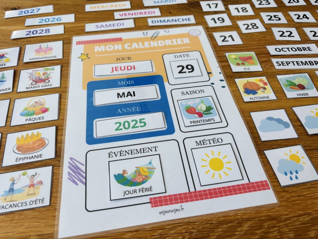 Calendrier à compléter - apprendre la date