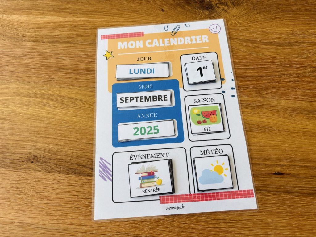 Calendrier à compléter, apprendre la date