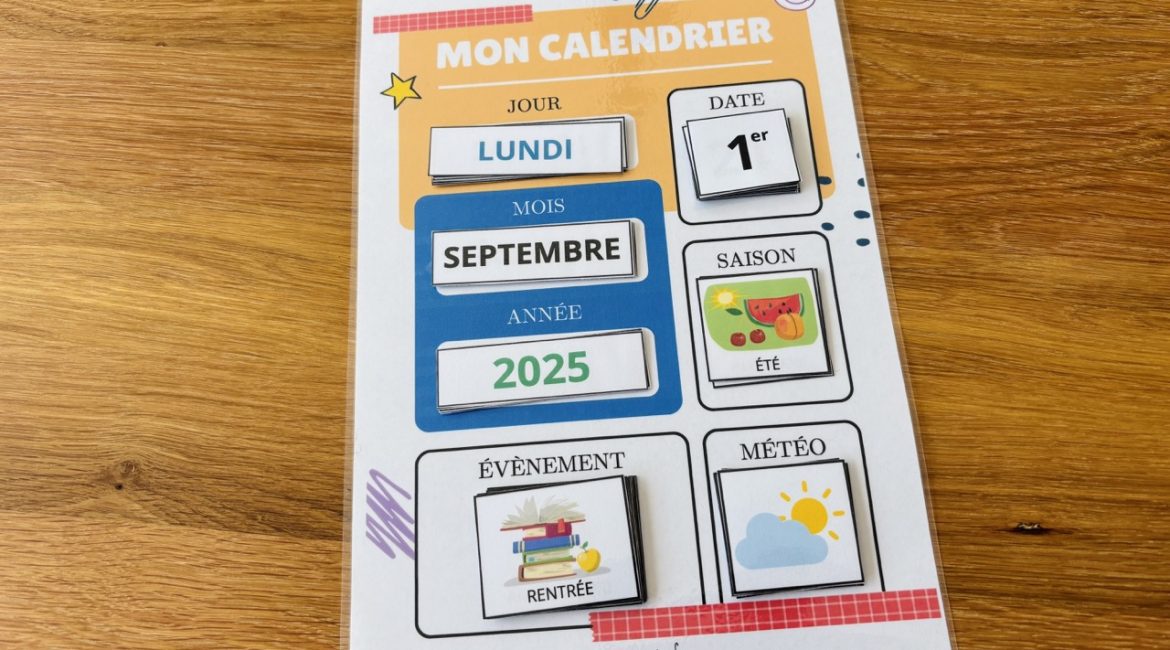 Calendrier à compléter, apprendre la date