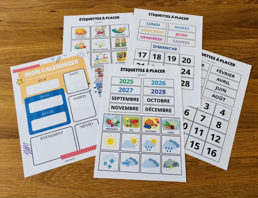 Calendrier à compléter - apprendre la date