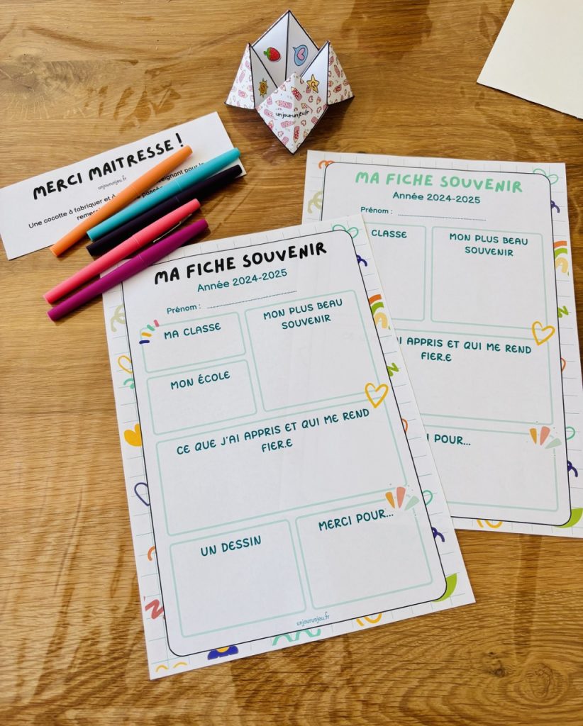 Fiche Souvenir de fin d’année : un petit rituel plein de tendresse