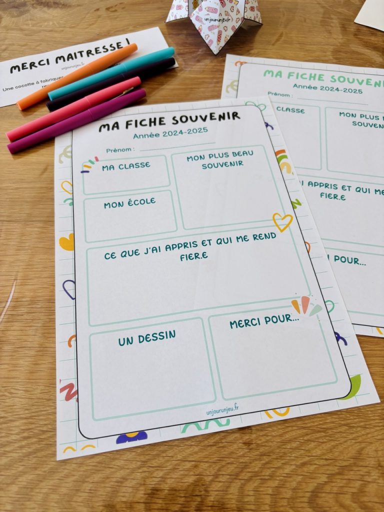 Fiche Souvenir de fin d’année : un petit rituel plein de tendresse