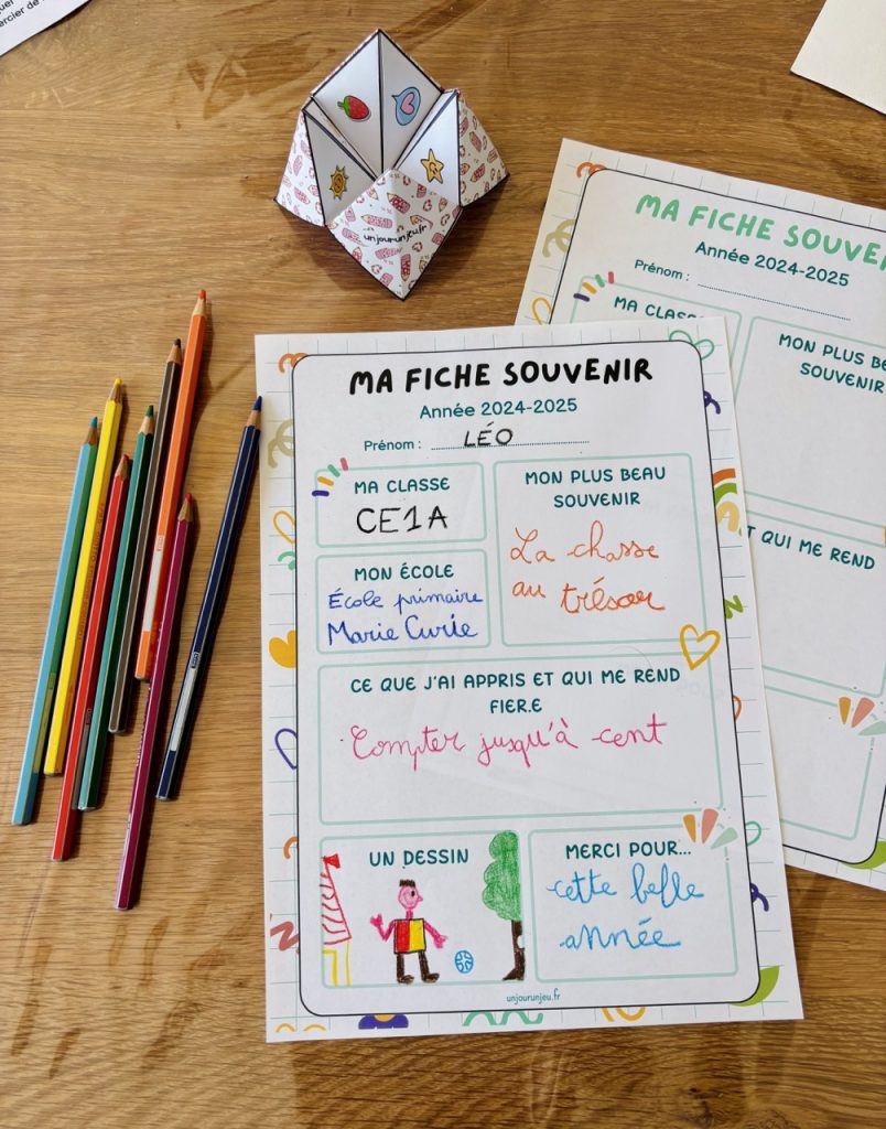 Fiche Souvenir de fin d’année : un petit rituel plein de tendresse