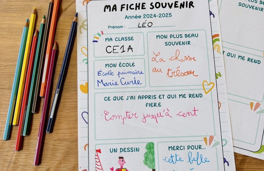 Ma fiche souvenir de l'année