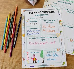 Ma fiche souvenir de l'année