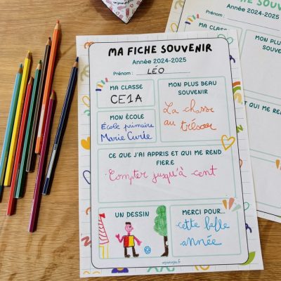 Ma fiche souvenir de l'année