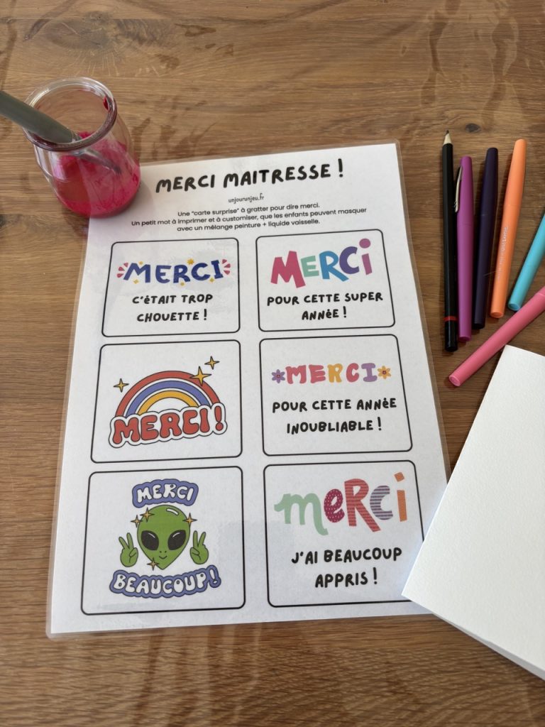 Carte surprise à gratter pour dire merci aux enseignants