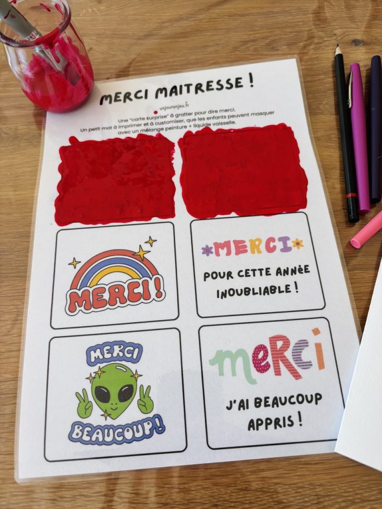 Carte surprise à gratter pour dire merci aux enseignants