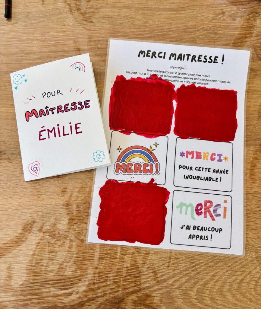 Carte surprise à gratter pour dire merci aux enseignants