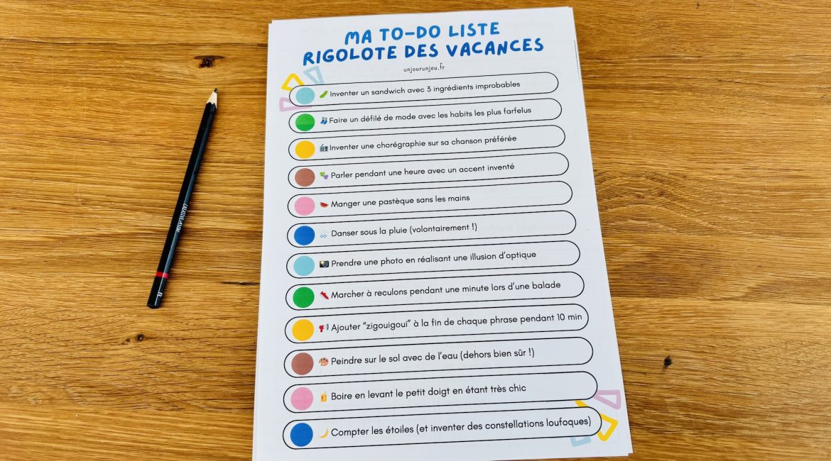 To-do liste rigolote des vacances