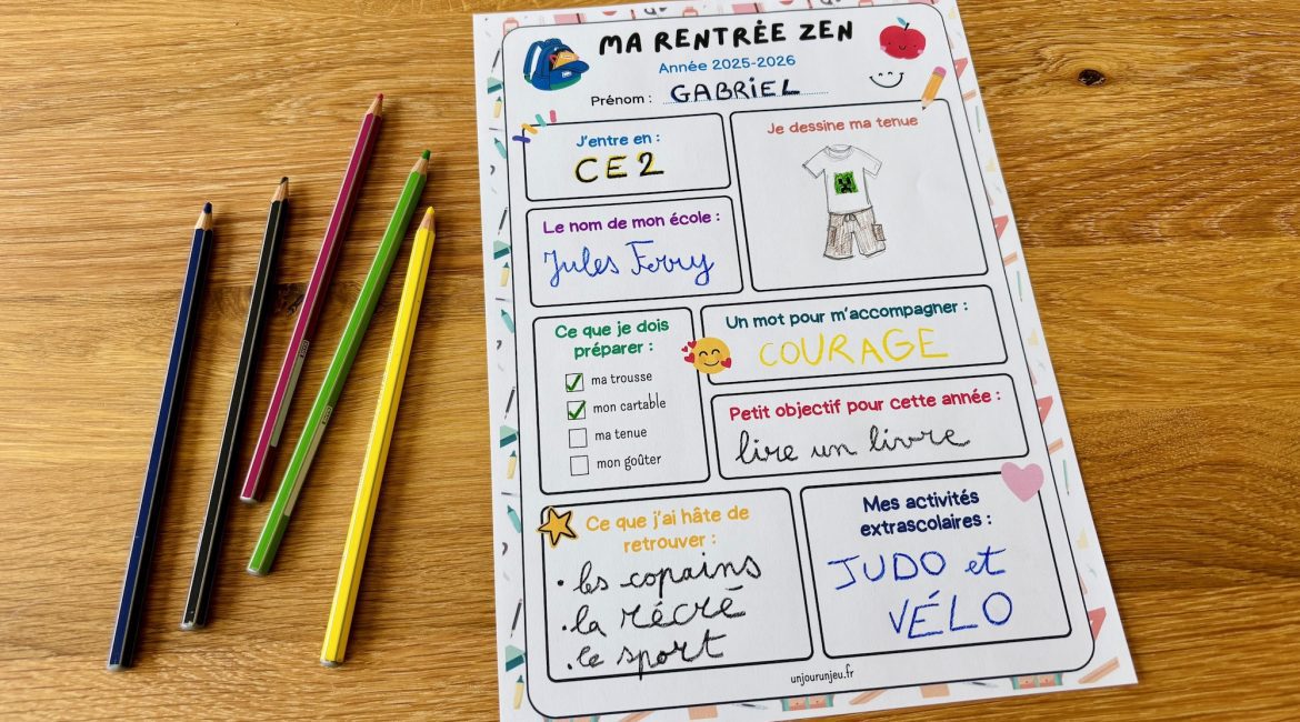 Fiche Rentrée Zen à compléter