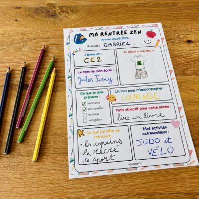 Fiche Rentrée Zen à compléter
