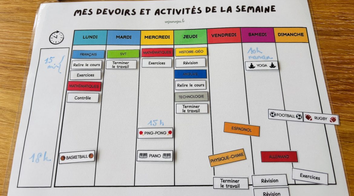 Tableau des devoirs et activités extra-scolaires