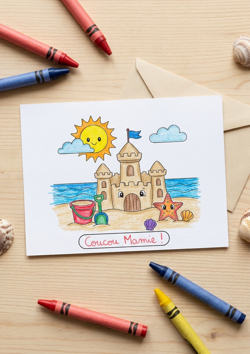 Cartes postales de l’été à colorier