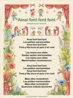 Aperçu des paroles illustrées en couleur de Ainsi font font font au format PDF