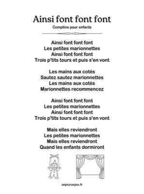 Aperçu des paroles en noir et blanc de Ainsi font font font au format PDF