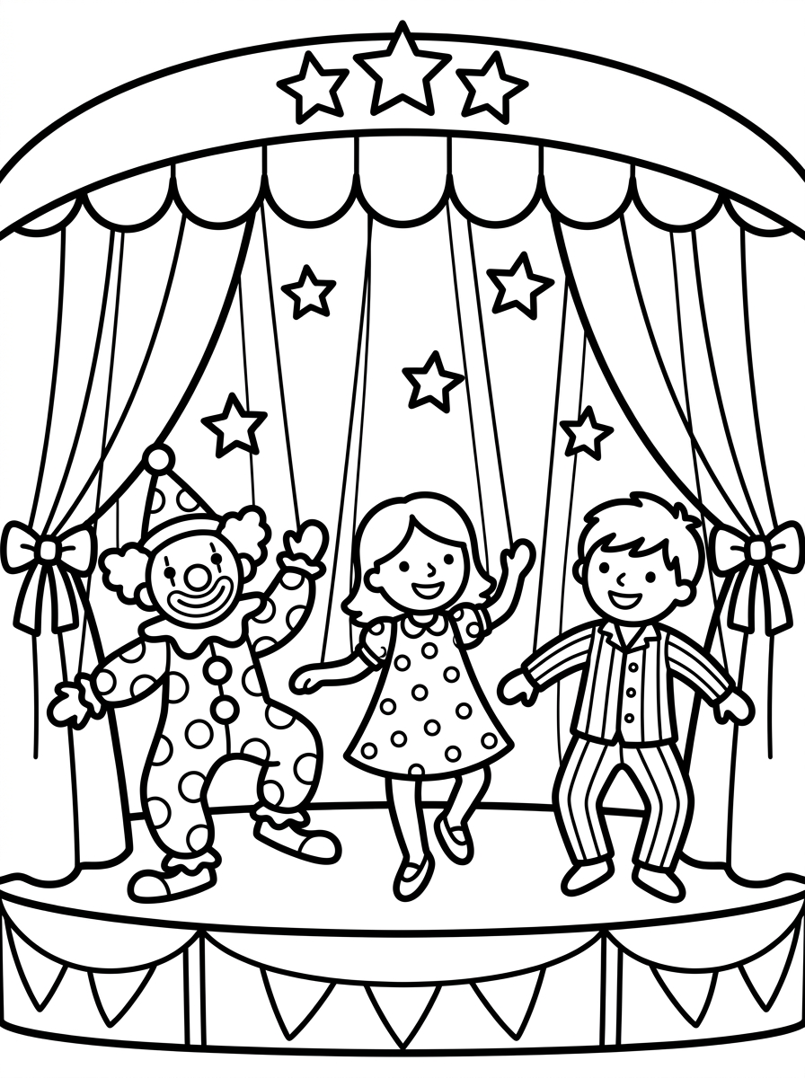 Coloriage 1 : Les marionnettes dansent