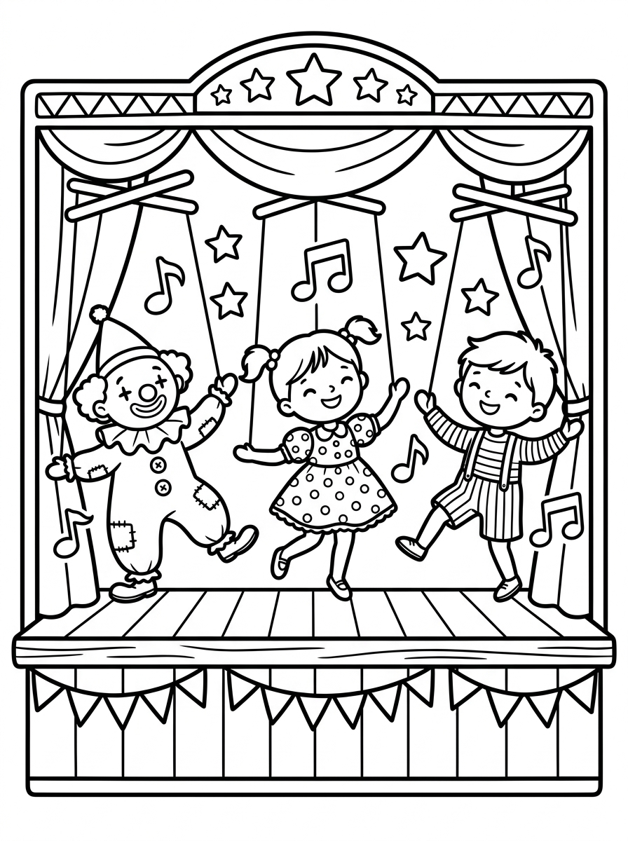 Coloriage 2 : Les marionnettes sautent