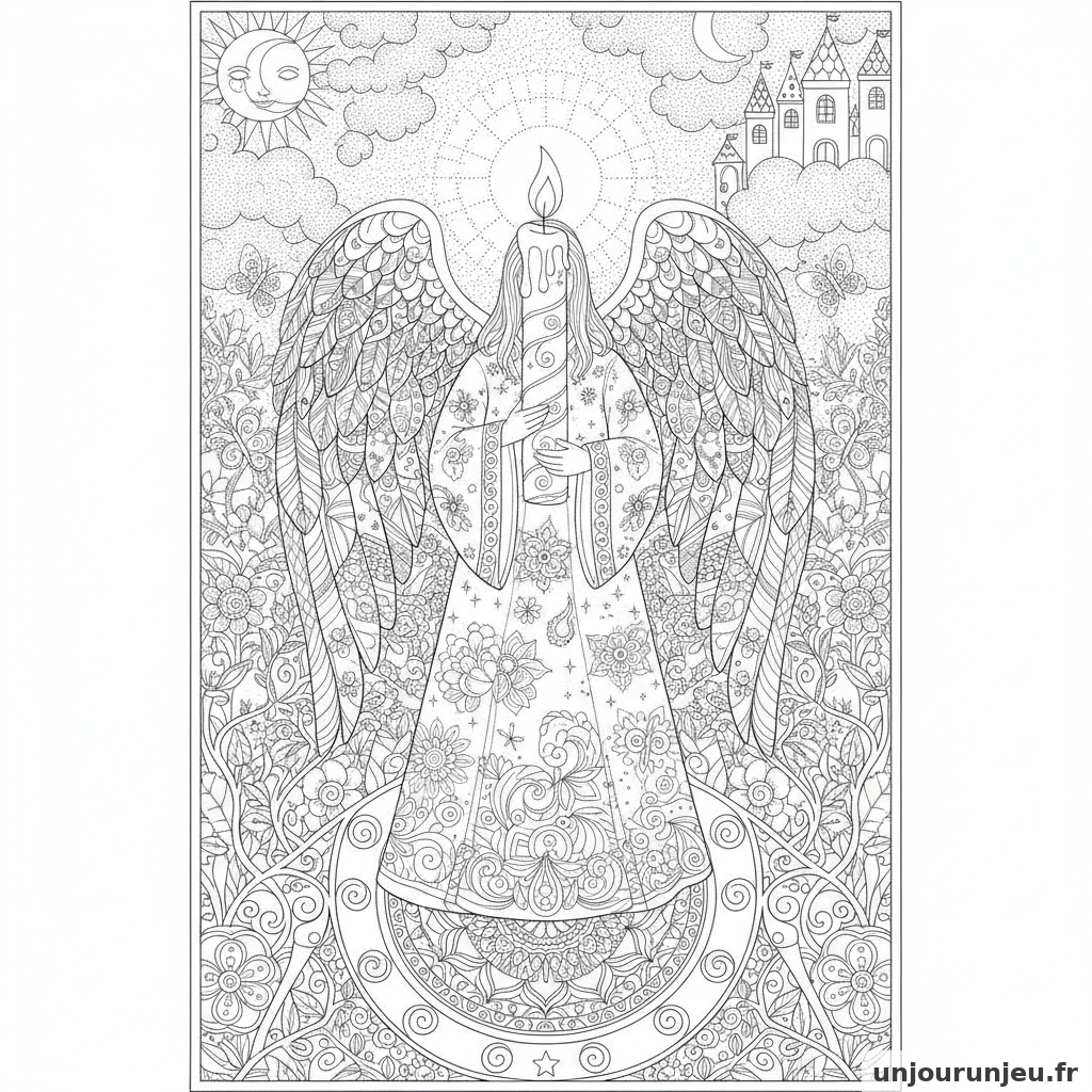 Coloriage Ange Ange Bougie 09