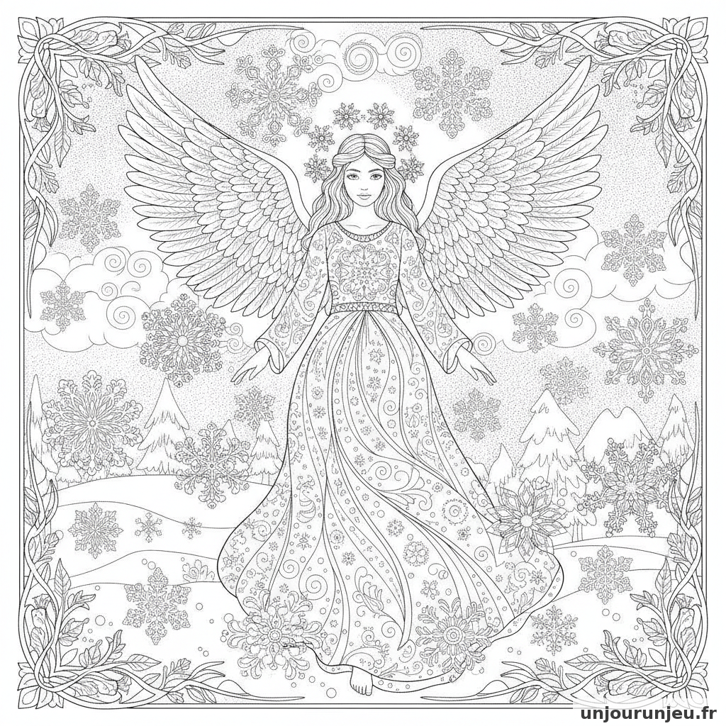 Coloriage Ange Ange Flocons 10