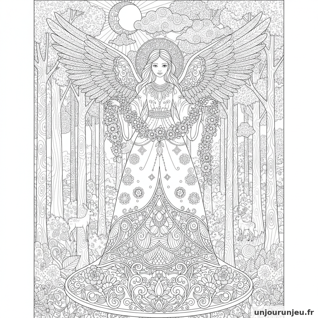 Coloriage Ange Ange Guirlande 04