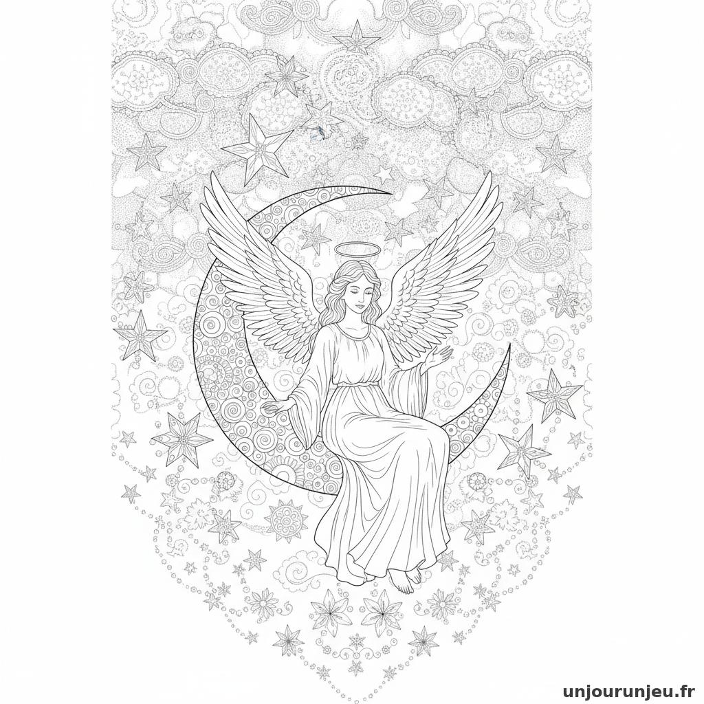 Coloriage Ange Ange Lune Etoiles 20