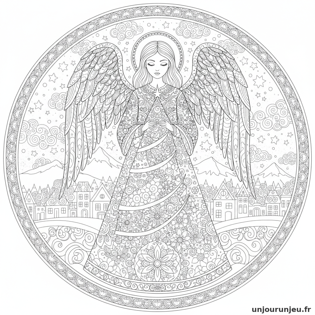 Coloriage Ange Ange Sapin 08