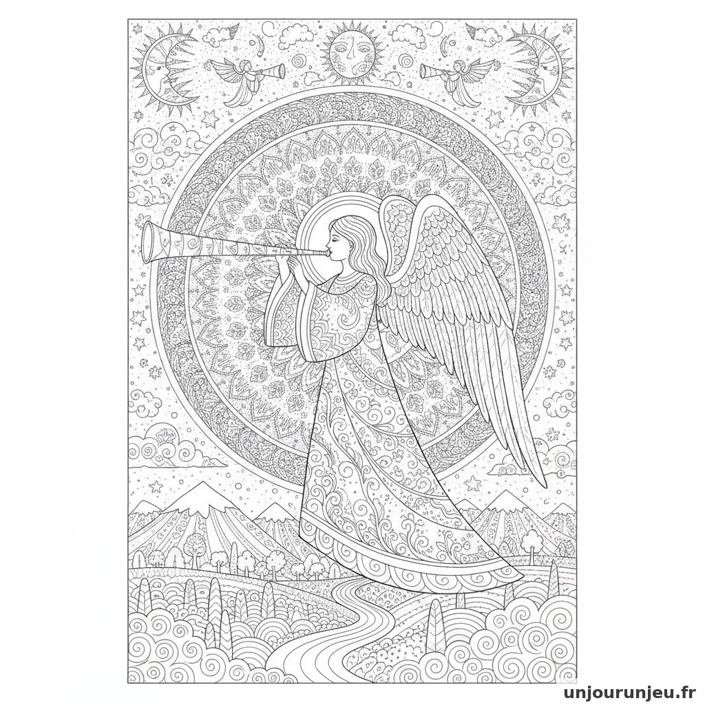 Coloriage Ange Ange Trompette 02