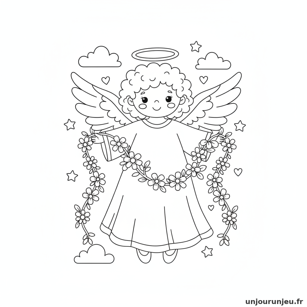 Coloriage Ange Ange Guirlande 04