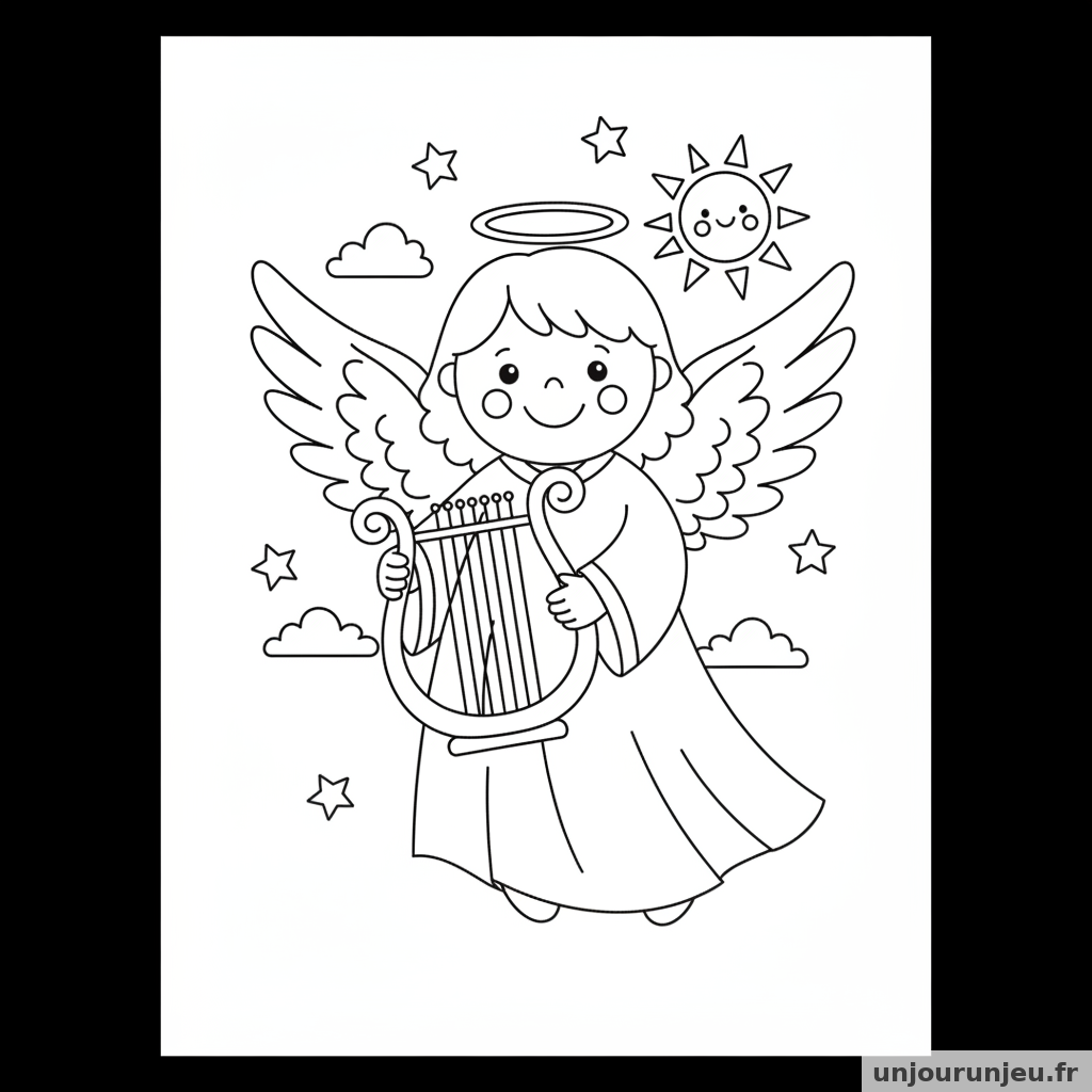 Coloriage Ange Ange Harpe 06