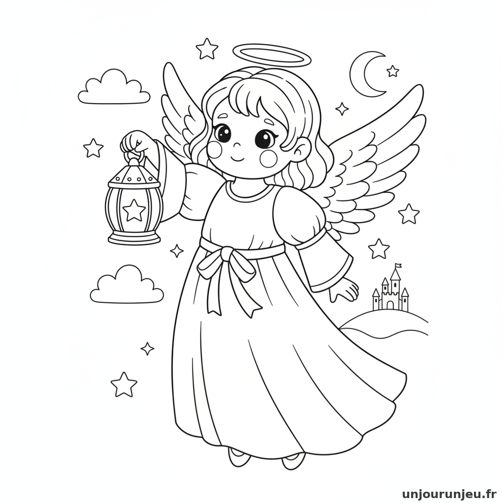 Coloriage Ange Ange Lanterne 14