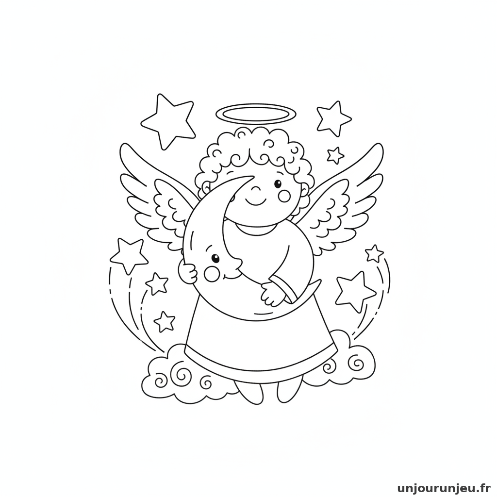 Coloriage Ange Ange Lune Etoiles 20