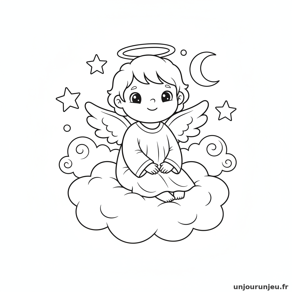Coloriage Ange Ange Nuage 05
