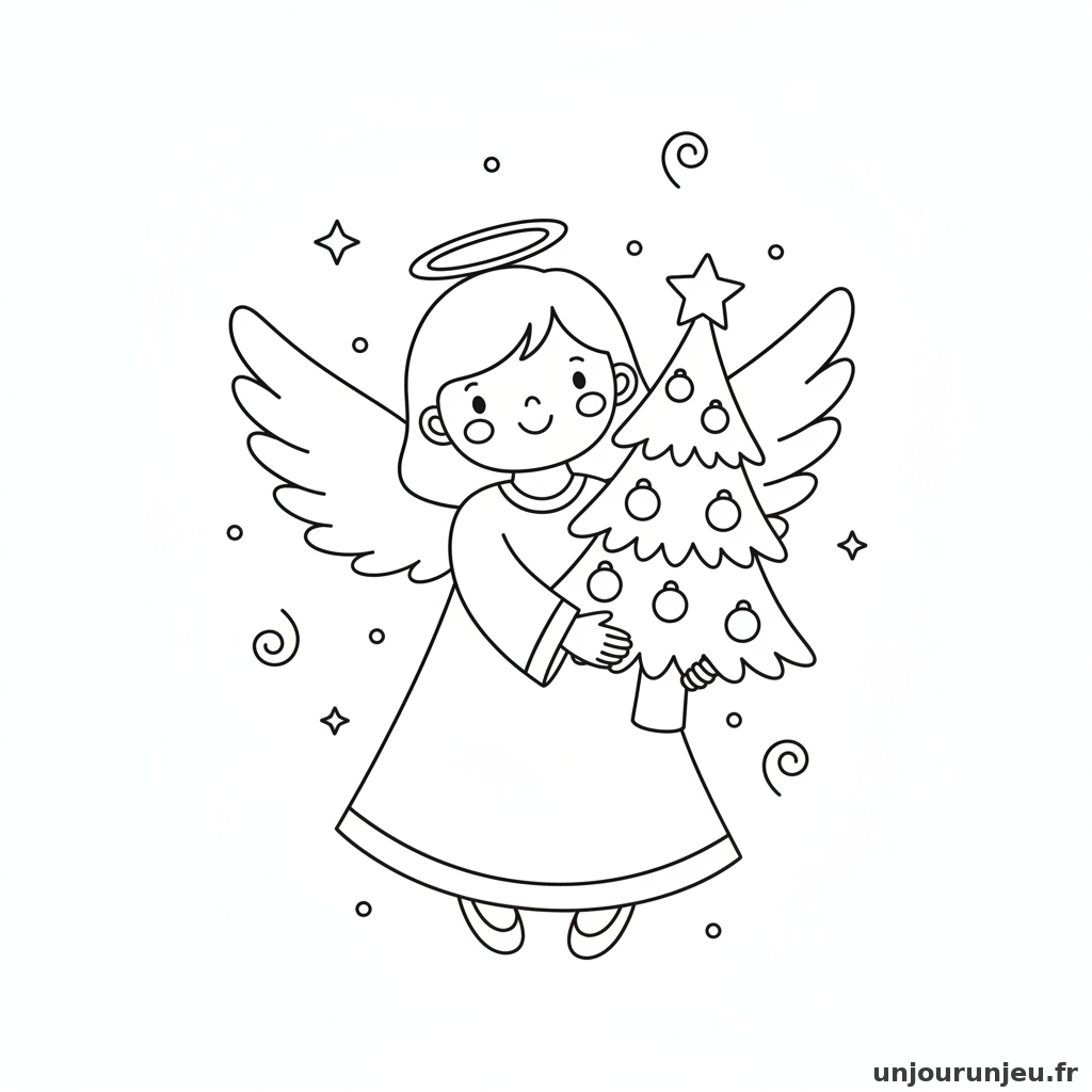 Coloriage Ange Ange Sapin 08
