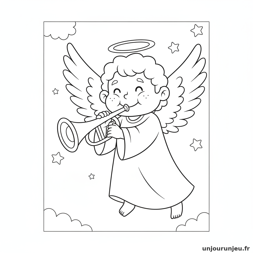 Coloriage Ange Ange Trompette 02