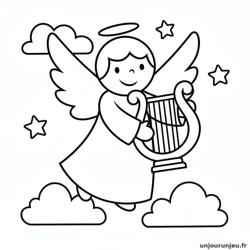 Coloriage Ange Ange Harpe 06