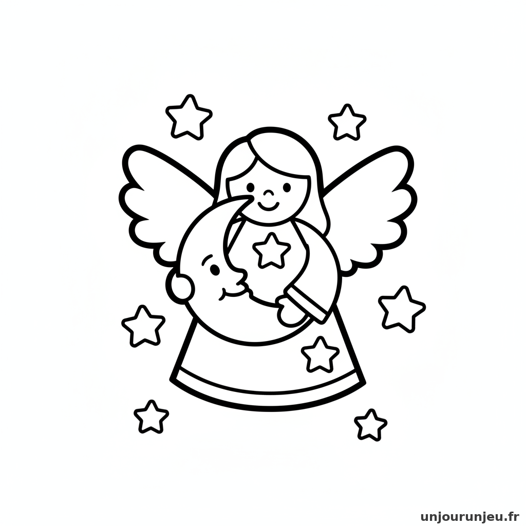 Coloriage Ange Ange Lune Etoiles 20