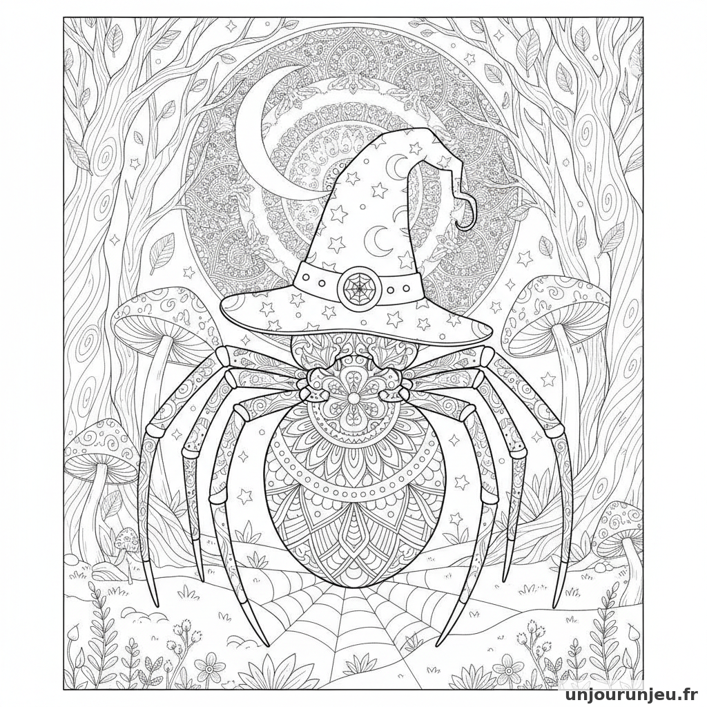 Coloriage Araignee Araignee Chapeau Sorciere 03