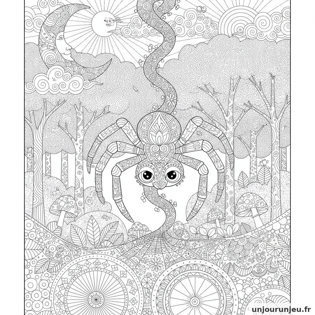 Coloriage Araignee Araignee Suspendue Fil 08