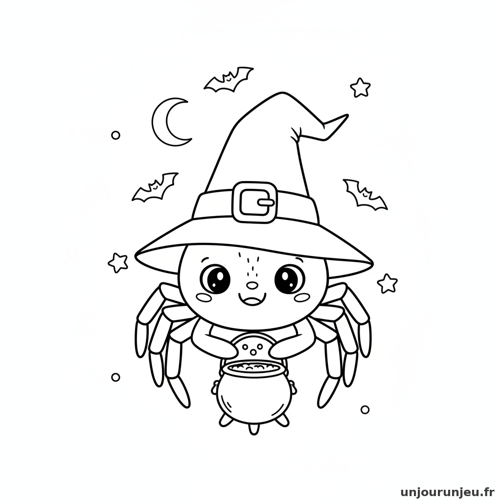 Coloriage Araignee Araignee Chapeau Sorciere 03