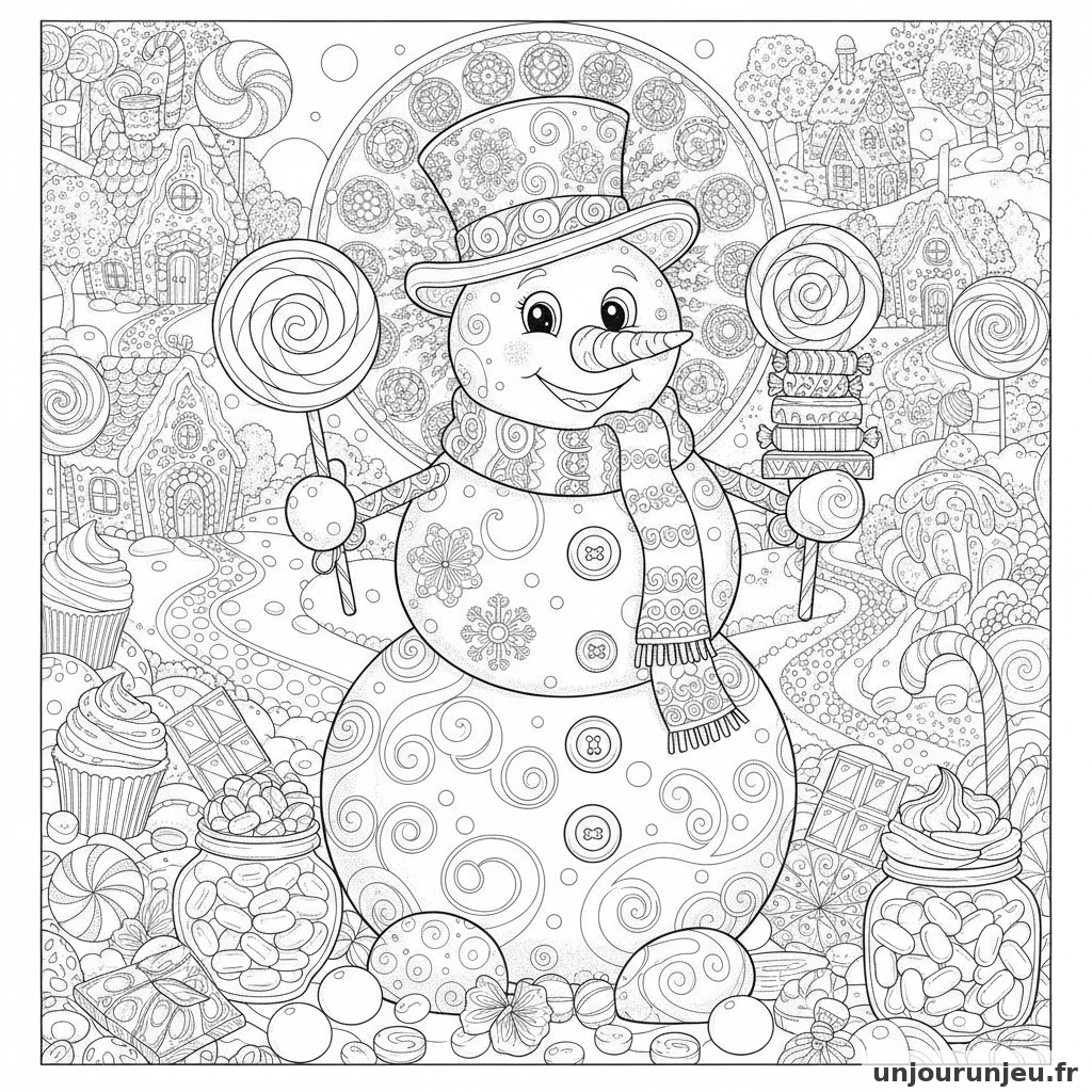 Coloriage Bonhomme De Neige Bonhomme Neige Bonbons 14