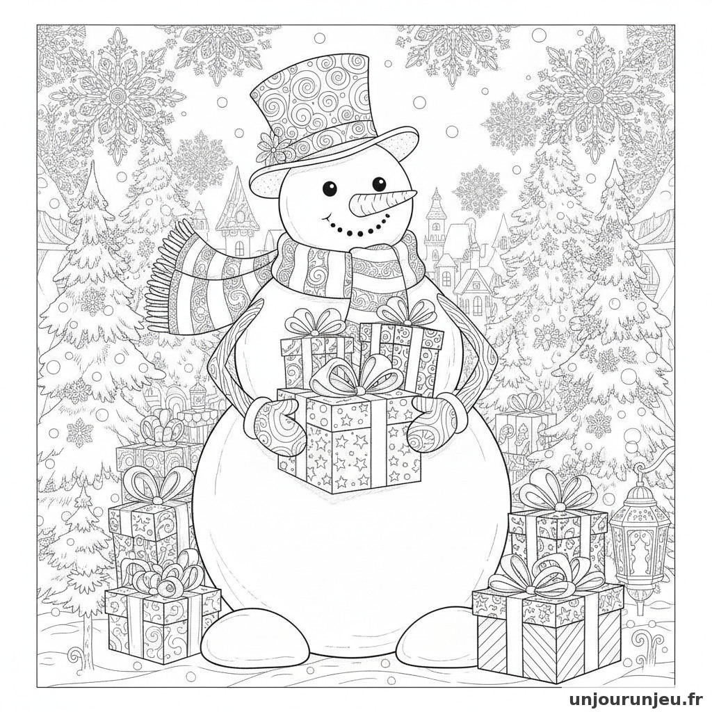 Coloriage Bonhomme De Neige Bonhomme Neige Cadeaux 08
