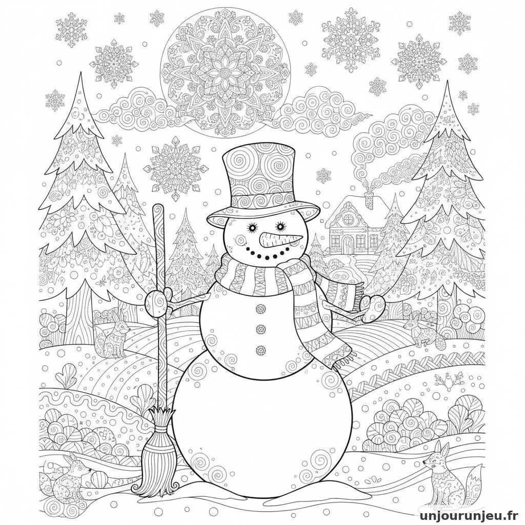Coloriage Bonhomme De Neige Bonhomme Neige Echarpe 03